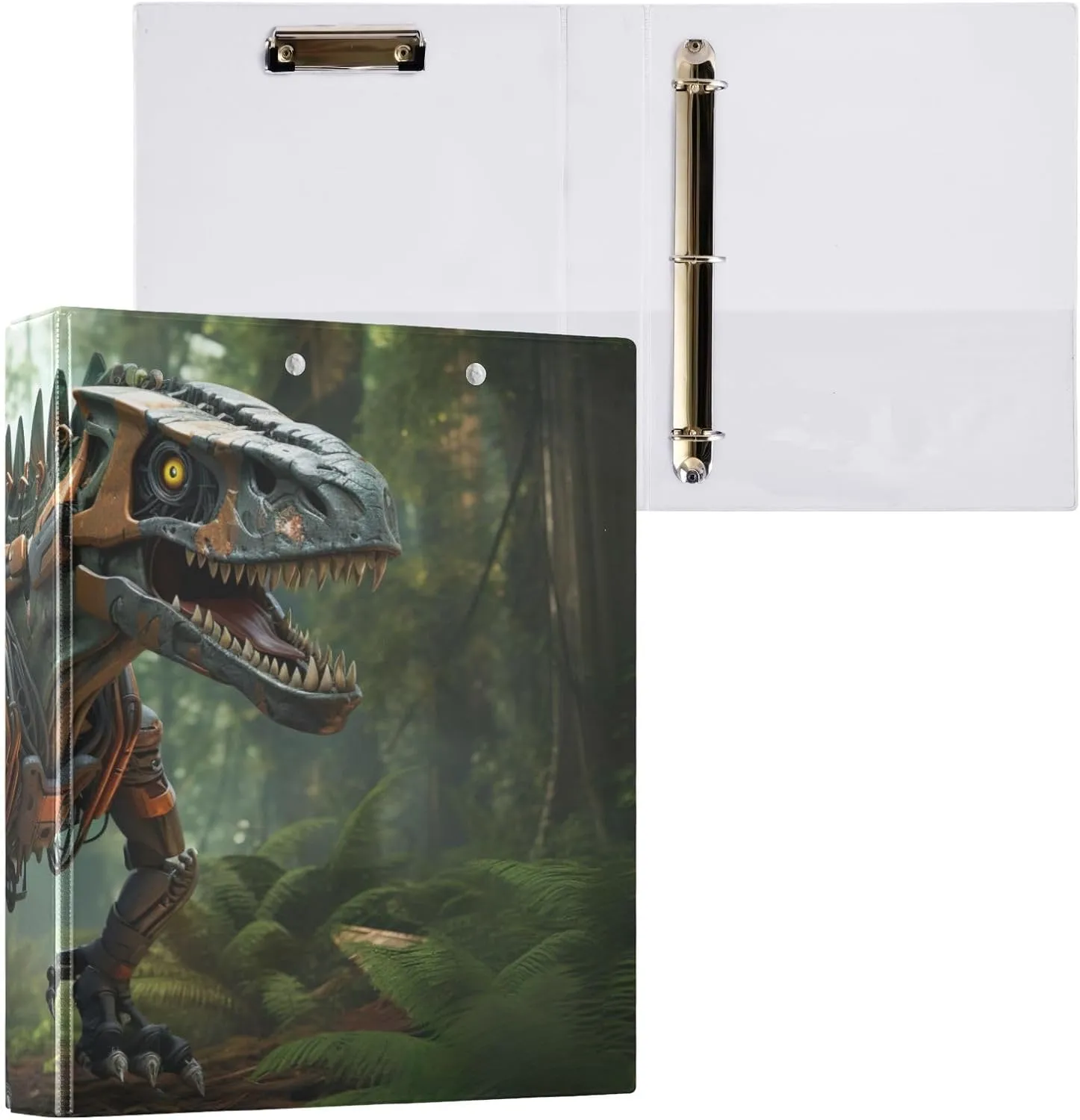 Robot Dinosaur Walking in Jungle Binder Organization with Clipboard Folder for School, Clipboard Binder with Pockets