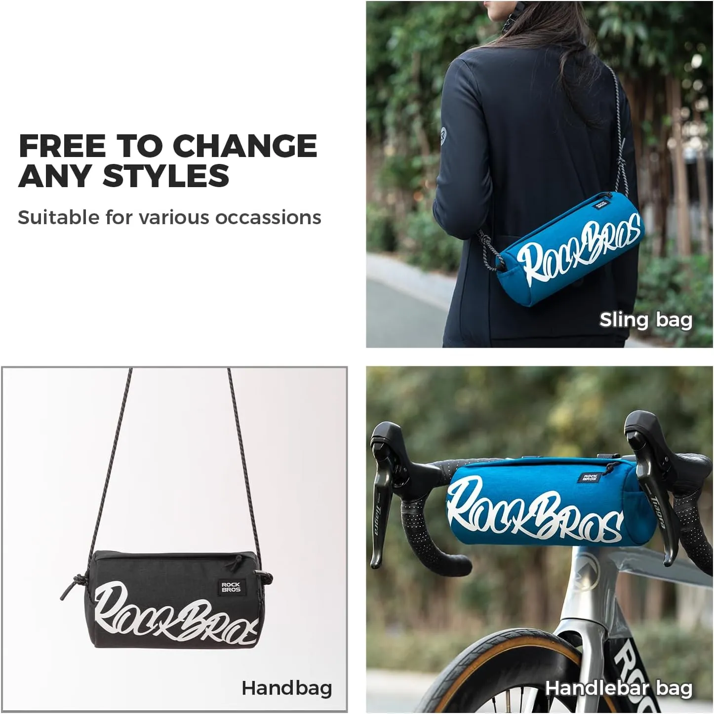 ROCKBROS Bike Handlebar Front Bag Bicycle Handy Frame Roll Bag with Shoulder Removable Strap Mountain Bike Storage Pouch Cycling Accessories