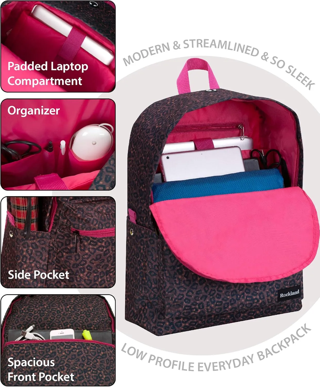 Rockland Classic Laptop Backpack, Pinkleopard, Large