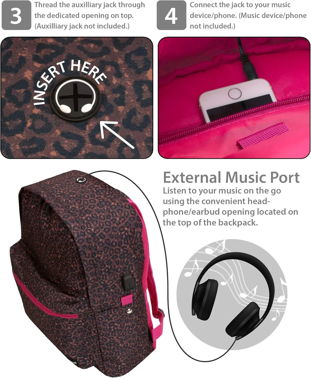 Rockland Classic Laptop Backpack, Pinkleopard, Large