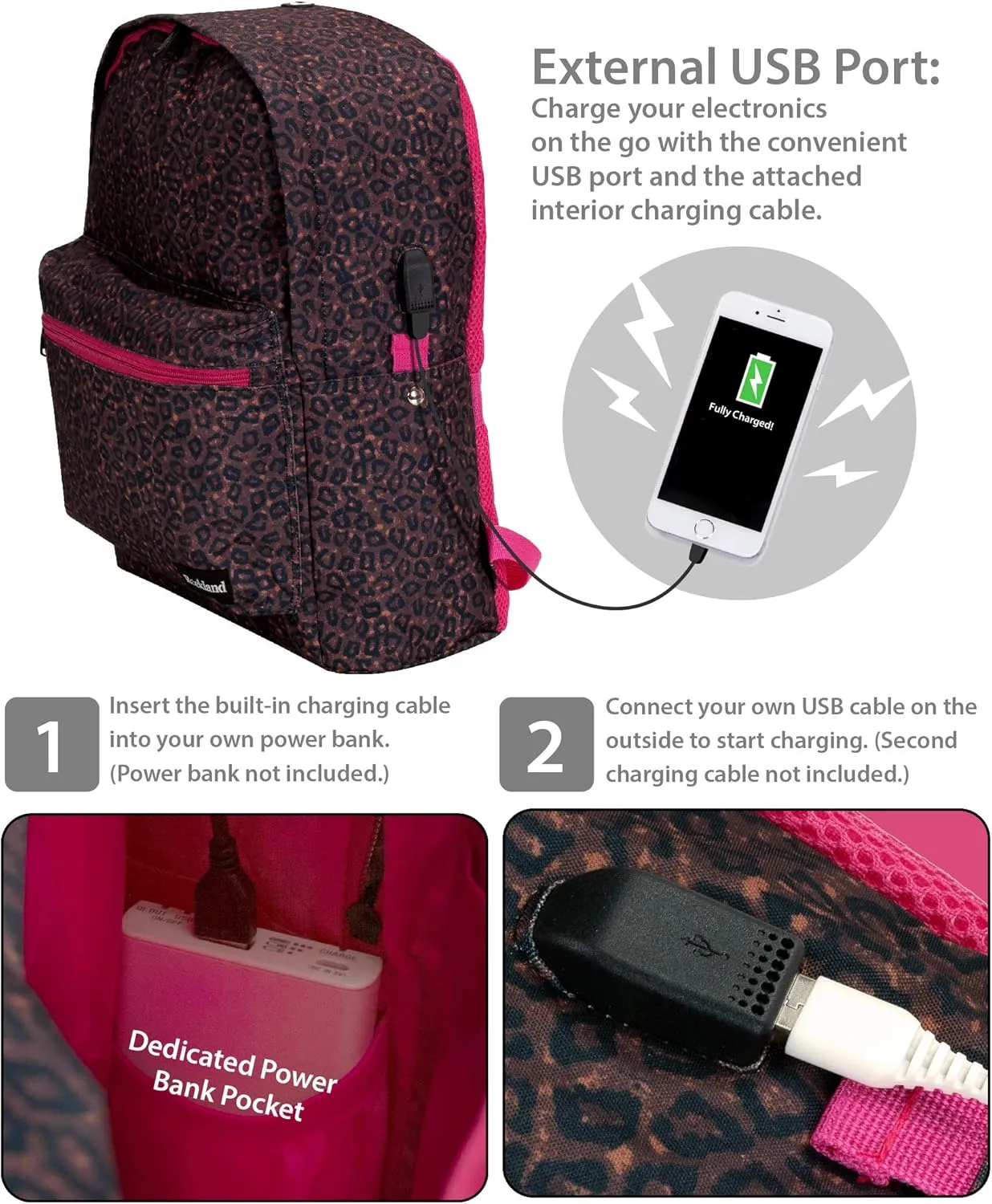 Rockland Classic Laptop Backpack, Pinkleopard, Large
