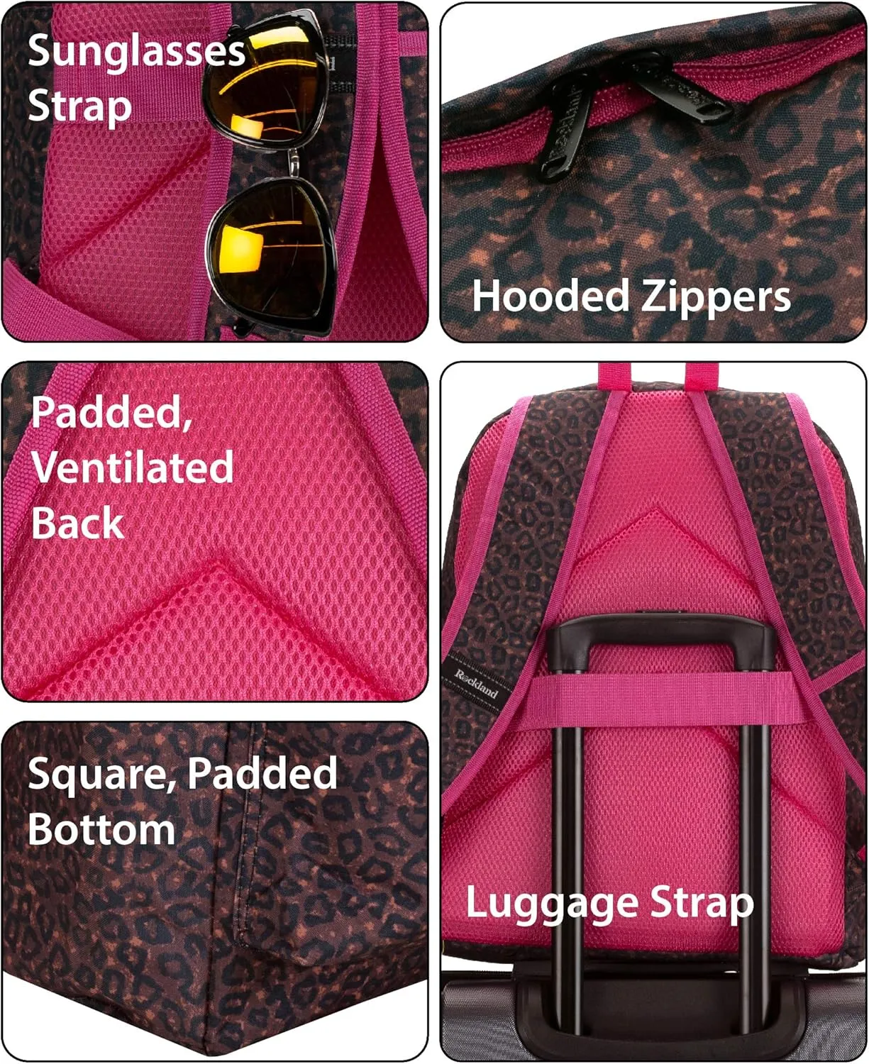 Rockland Classic Laptop Backpack, Pinkleopard, Large