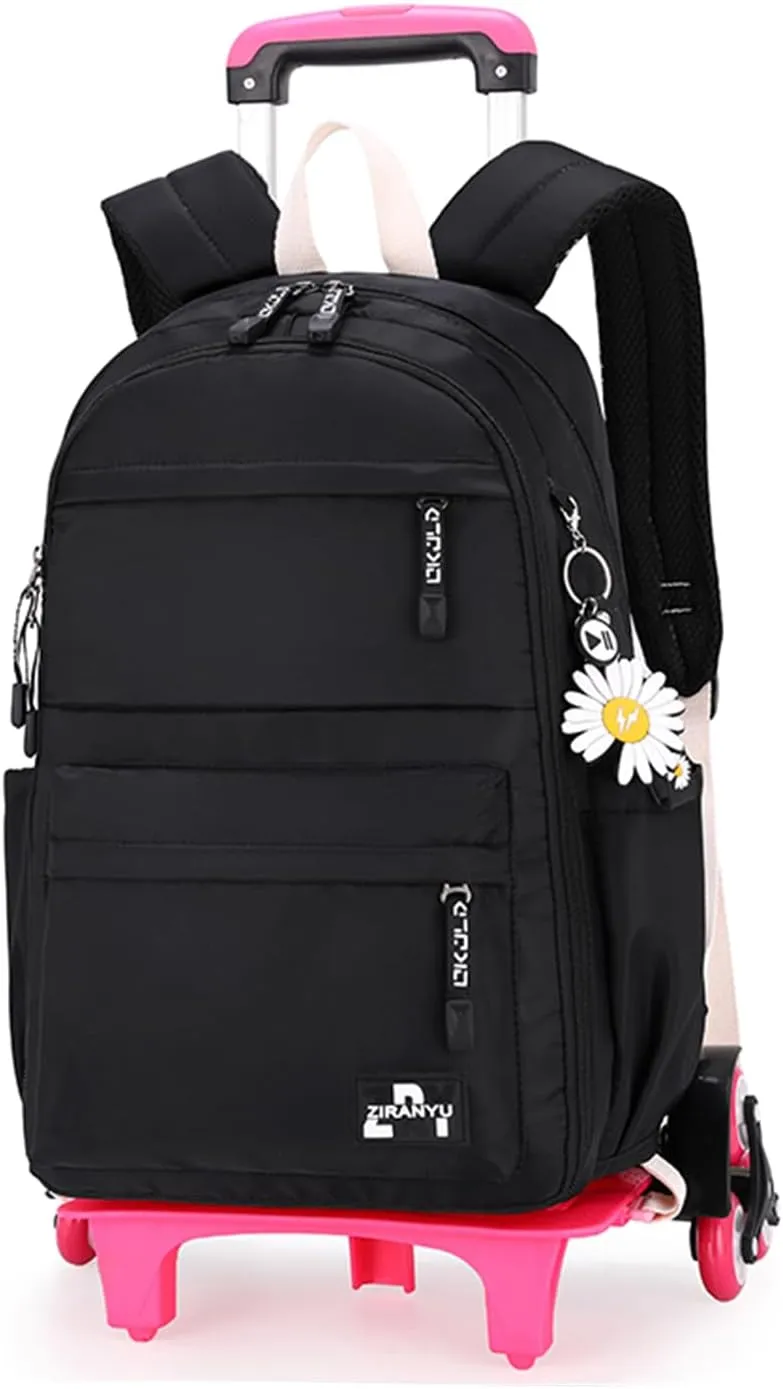 Rolling Backpack,Backpack with Wheels,Kids Roller Backpack for Girls Boys Travel Bag on Wheels Kids Trolley School Bag,Black