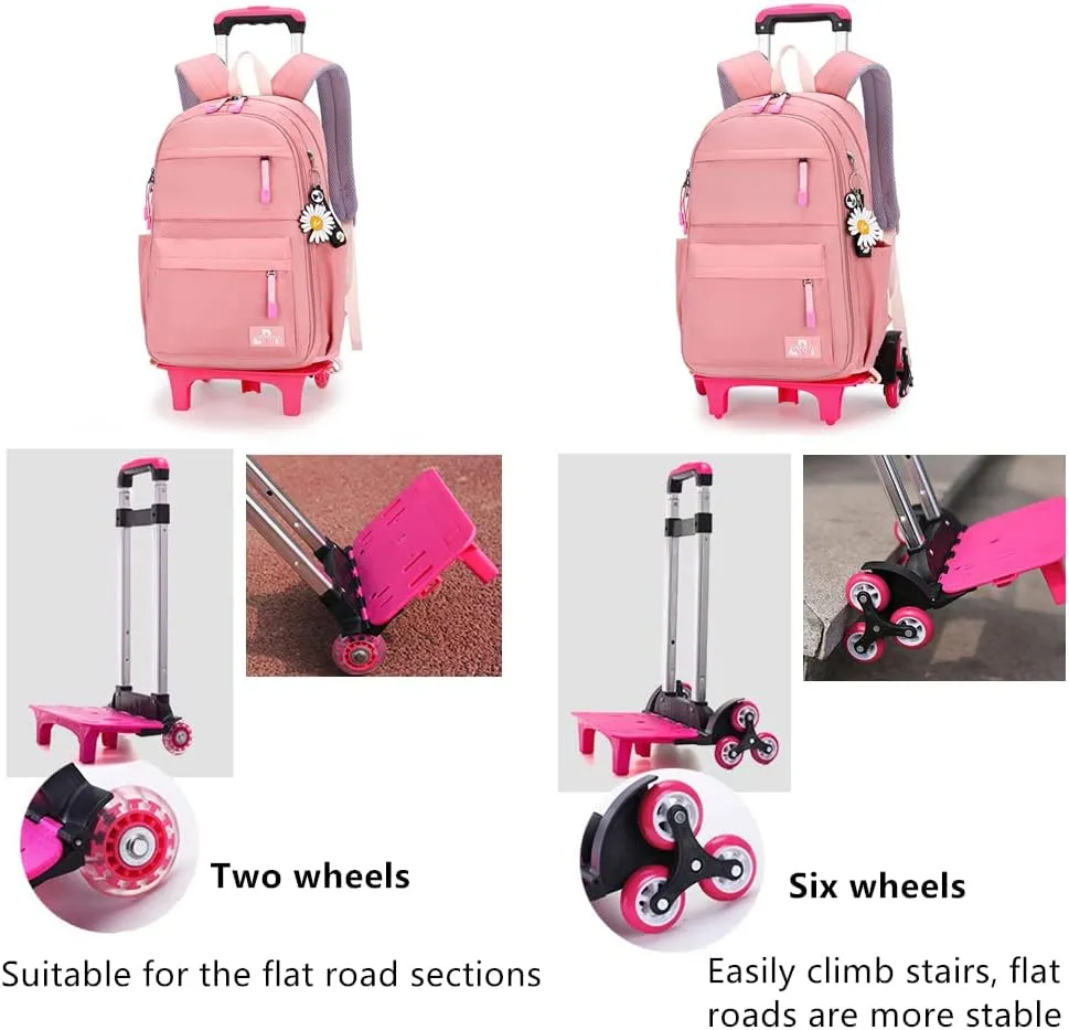 Rolling Backpack,Backpack with Wheels,Kids Roller Backpack for Girls Boys Travel Bag on Wheels Kids Trolley School Bag,Black