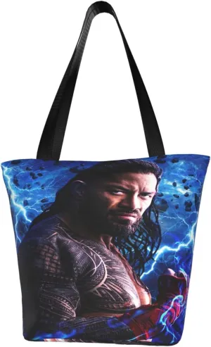 Roman Wrestler Reigns Reusable Grocery Bag for Kitchen Shopping Handbag Tote Bags with Zipper Unisex Stylish Shoulder Bag Storage Bags for Activity