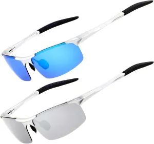 RONSOU Men Sport Al-Mg Polarized Sunglasses Unbreakable for Driving Cycling Fishing Golf