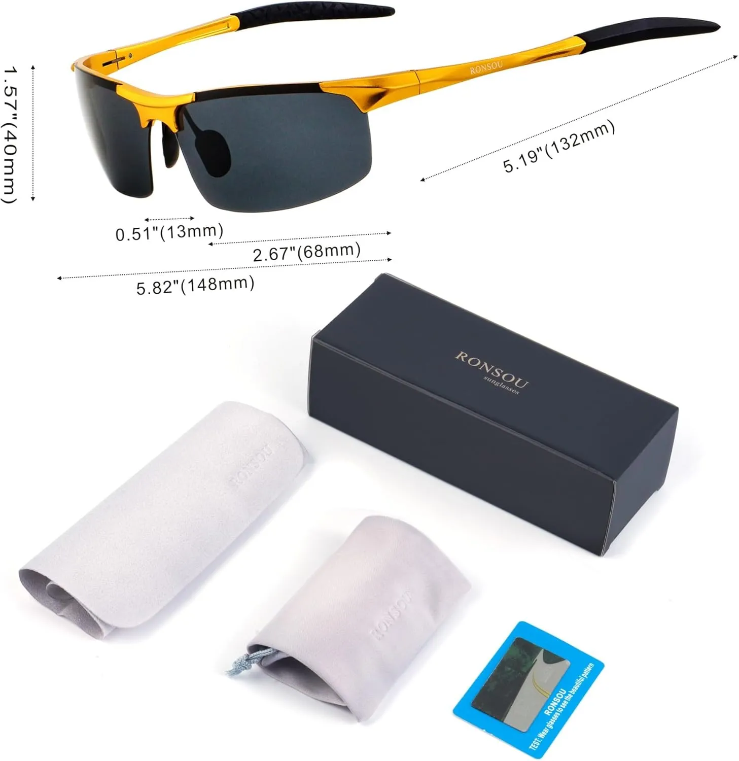 RONSOU Men Sport Al-Mg Polarized Sunglasses Unbreakable for Driving Cycling Fishing Golf