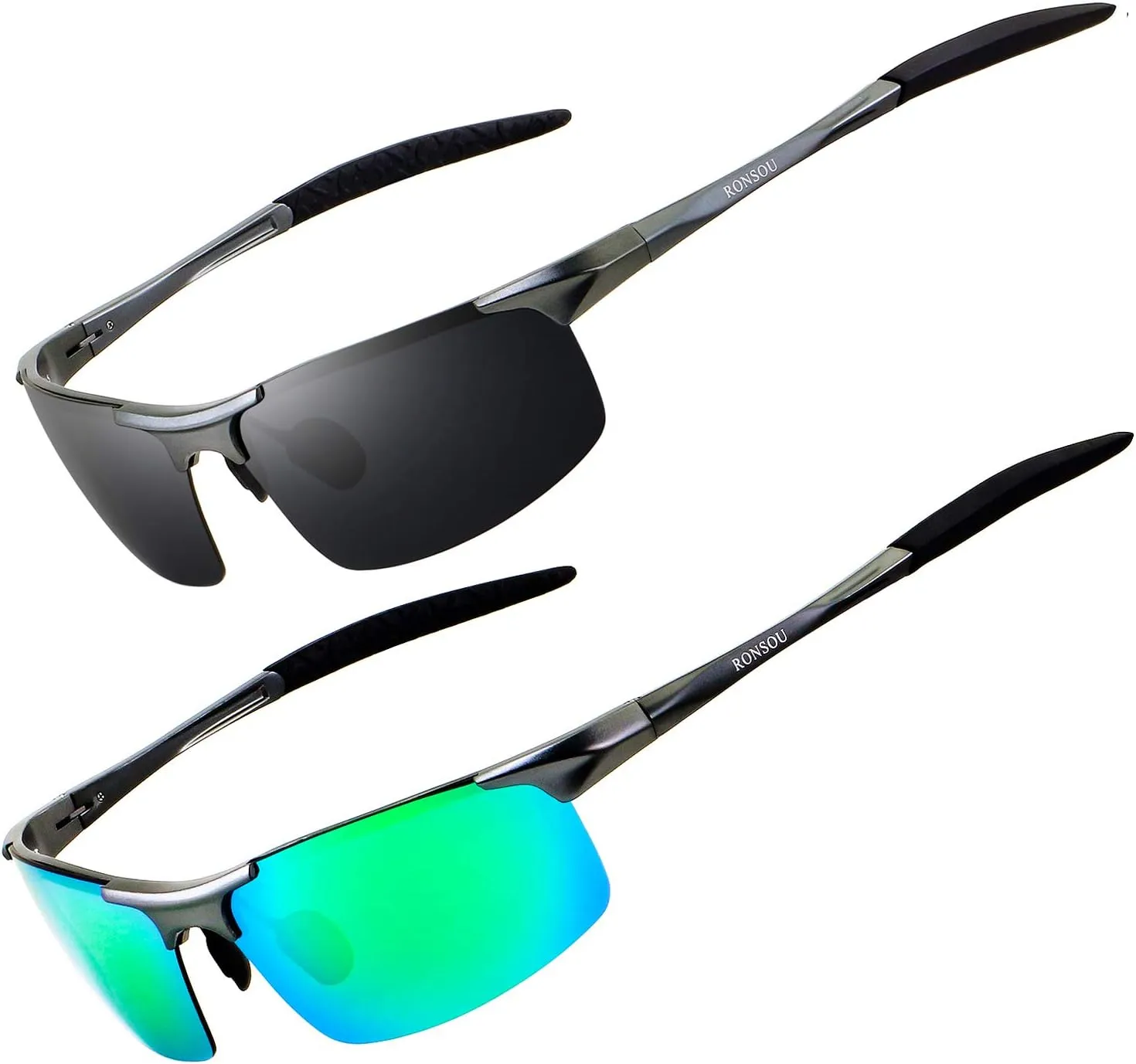 RONSOU Men Sport Al-Mg Polarized Sunglasses Unbreakable for Driving Cycling Fishing Golf