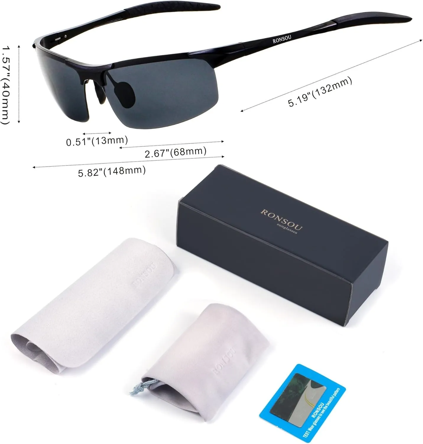 RONSOU Men Sport Al-Mg Polarized Sunglasses Unbreakable for Driving Cycling Fishing Golf