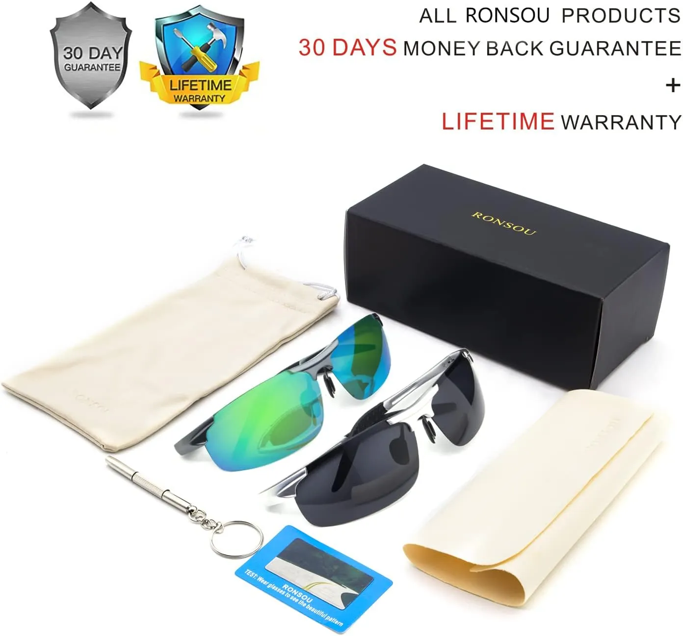 RONSOU Men Sport Al-Mg Polarized Sunglasses Unbreakable for Driving Cycling Fishing Golf