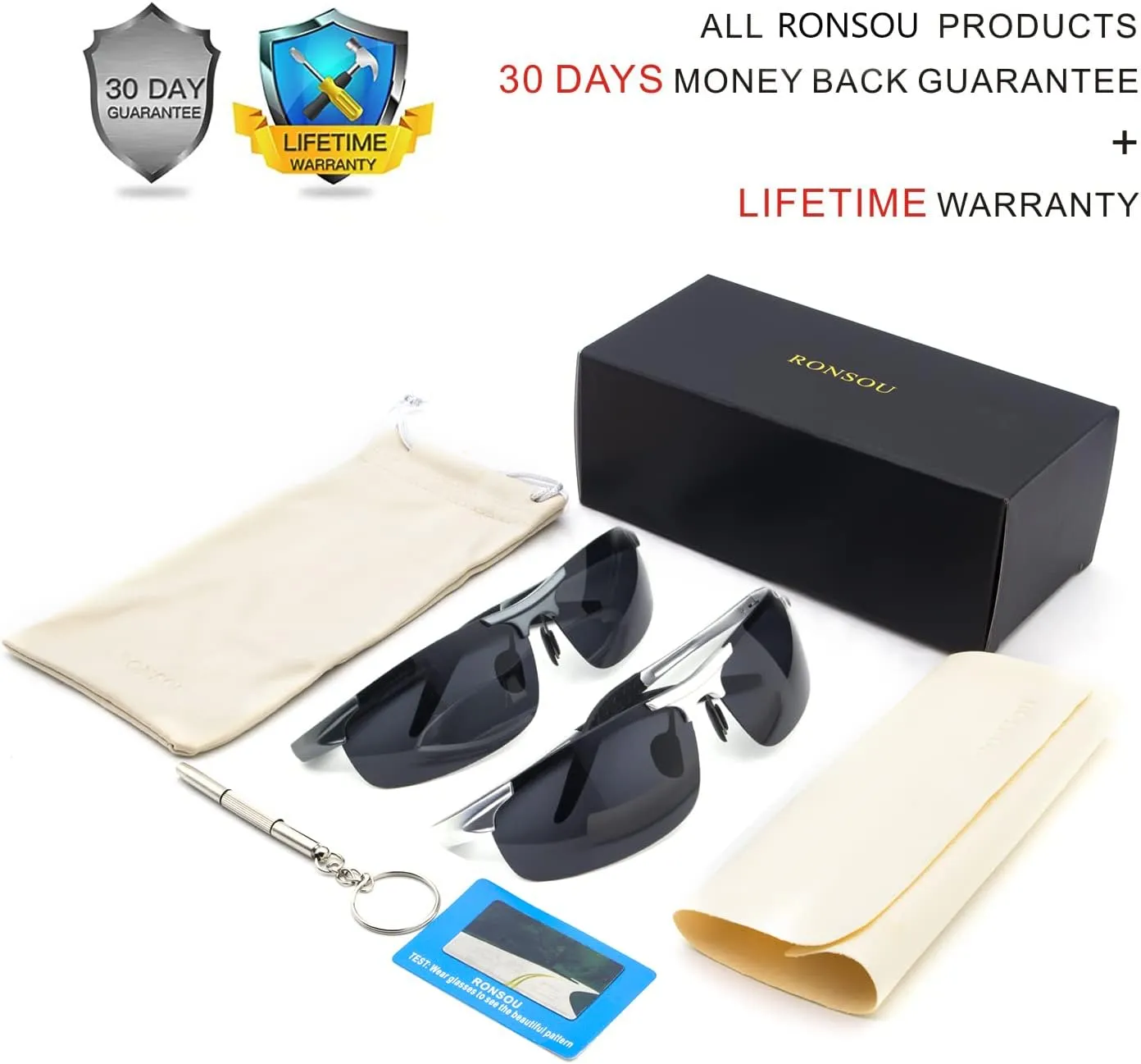 RONSOU Men Sport Al-Mg Polarized Sunglasses Unbreakable for Driving Cycling Fishing Golf