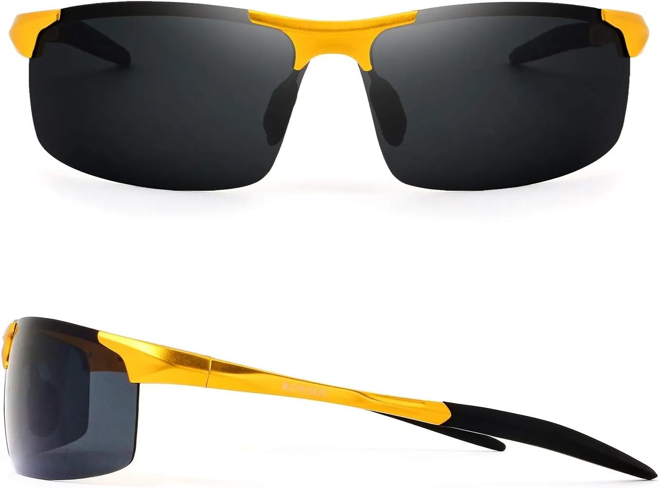 RONSOU Men Sport Al-Mg Polarized Sunglasses Unbreakable for Driving Cycling Fishing Golf