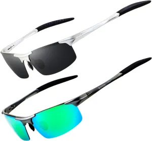 RONSOU Men Sport Al-Mg Polarized Sunglasses Unbreakable for Driving Cycling Fishing Golf