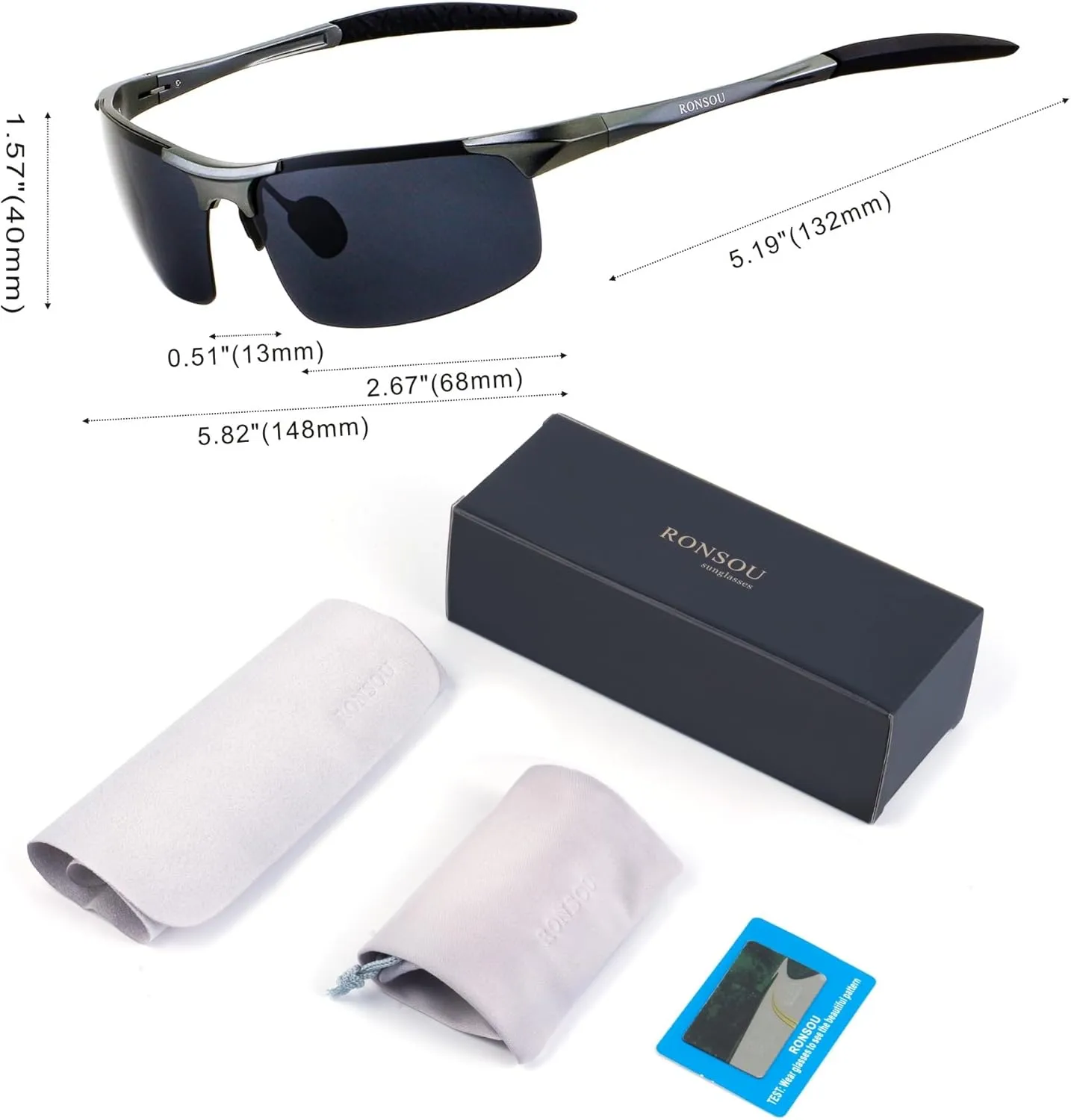 RONSOU Men Sport Al-Mg Polarized Sunglasses Unbreakable for Driving Cycling Fishing Golf