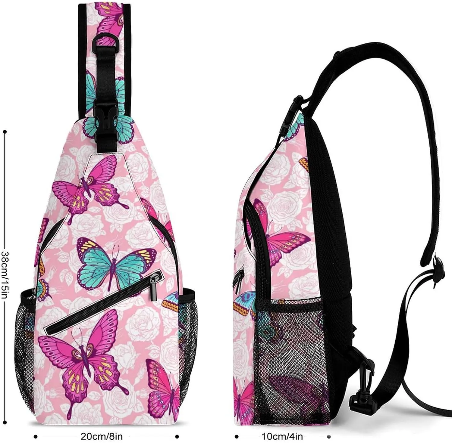 Roses-colorful-butterflies Crossbody Sling Bag for Women Men Travel Chest Bag, Cycling Shoulder Backpack