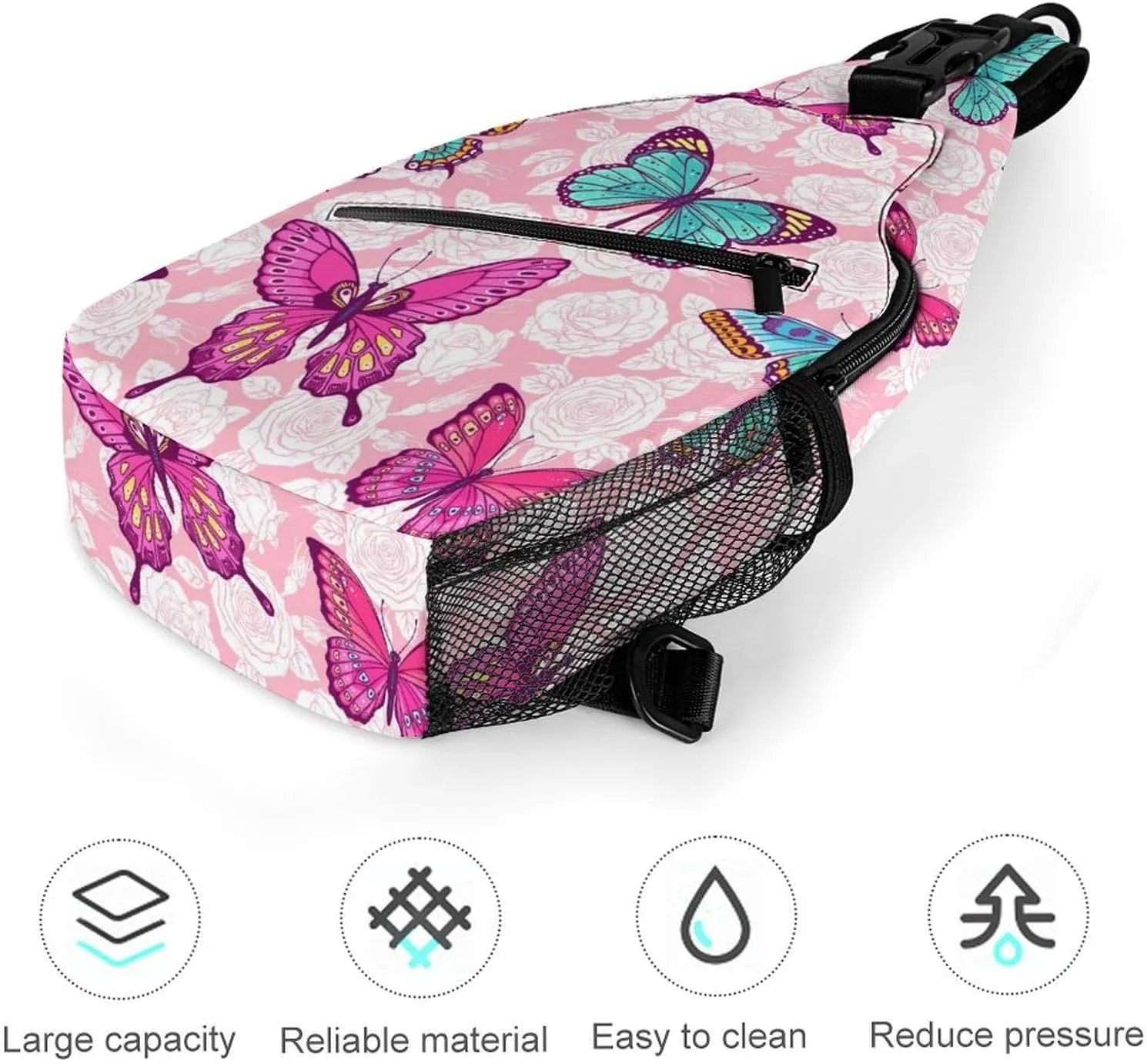Roses-colorful-butterflies Crossbody Sling Bag for Women Men Travel Chest Bag, Cycling Shoulder Backpack