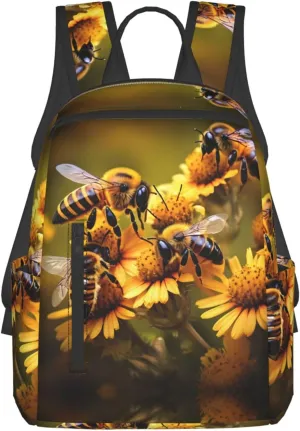 Rural Honey Bees Flowers Print Laptop Backpack For Women Men Casual Daypack Bookbag For Work Business Outdoor Travel