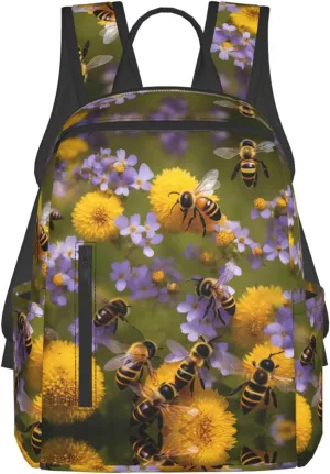Rural Honey Bees Wildflowers print Lightweight Laptop Backpack Travel Daypack Bookbag for Women Men for Travel Work