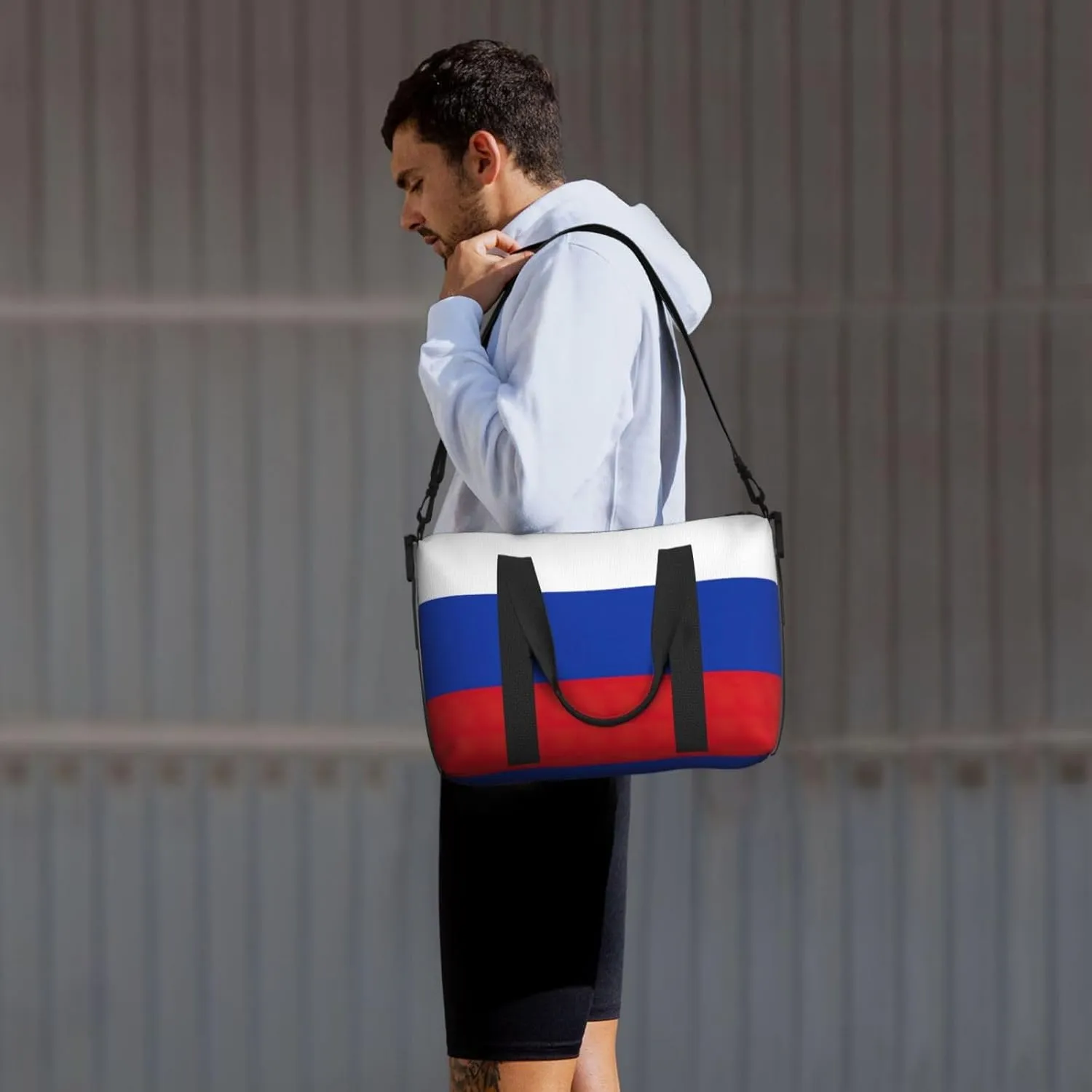 Russian Flag Small Duffel Bag Foldable Travel Bag Weekender Bag Overnight Gym Hospital Bags For Women&Men