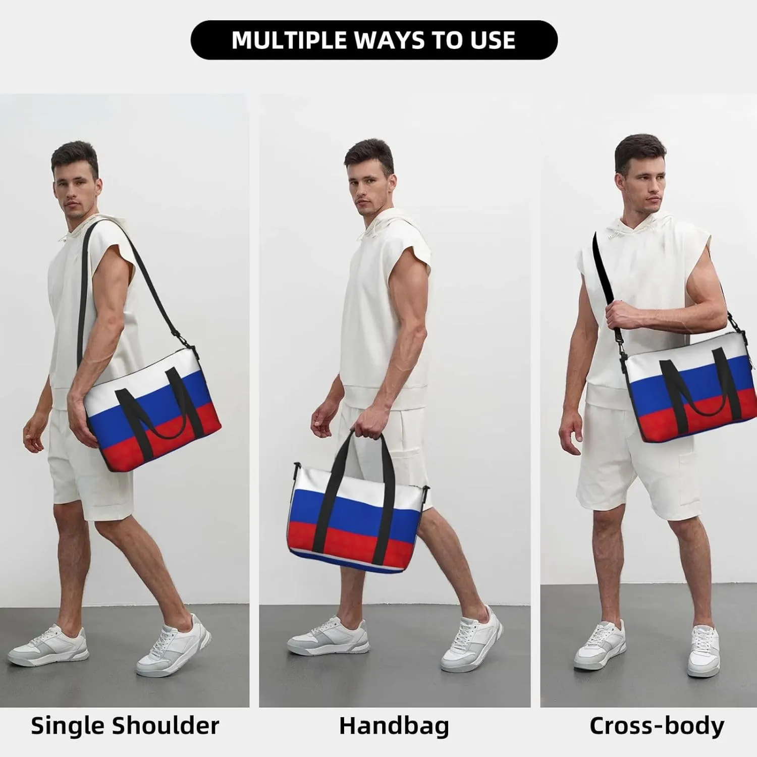 Russian Flag Small Duffel Bag Foldable Travel Bag Weekender Bag Overnight Gym Hospital Bags For Women&Men