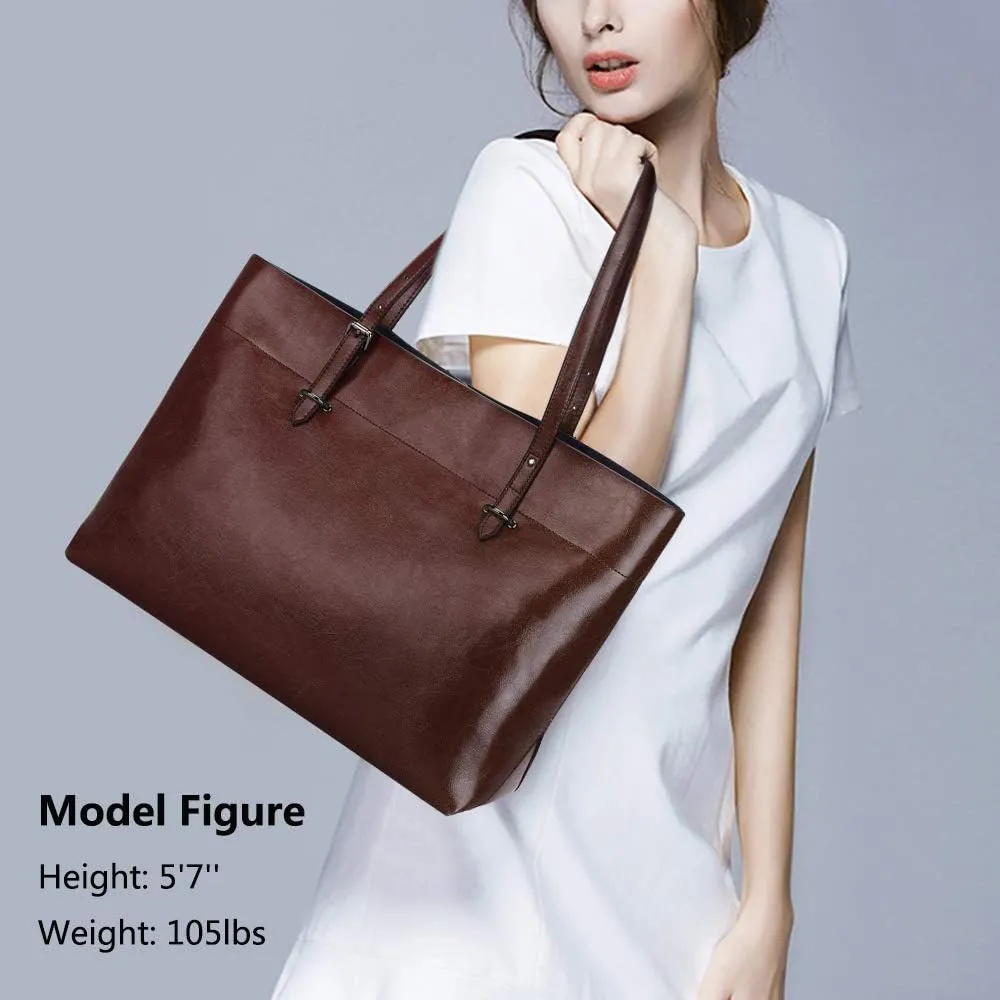 S-ZONE Women Vintage Genuine Leather Tote Shoulder Bag Handbag Upgraded Version Medium