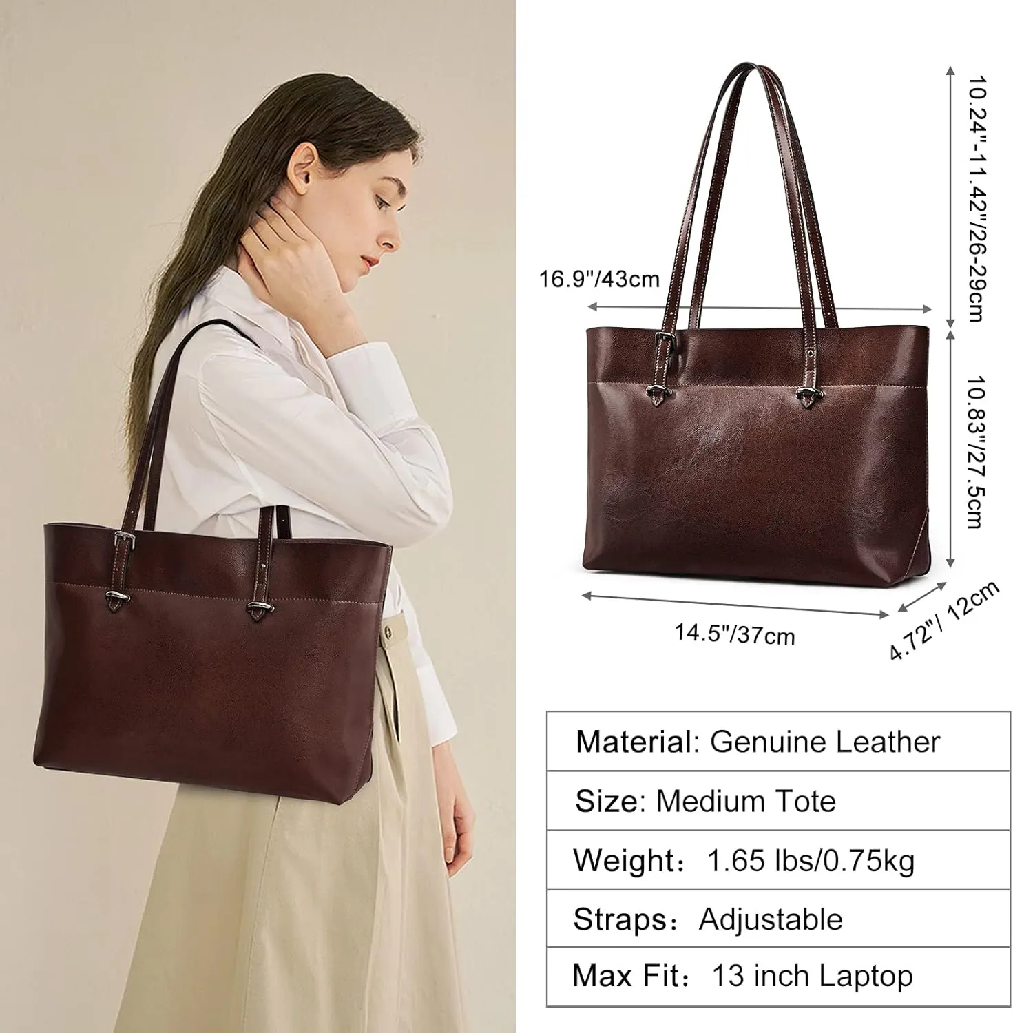 S-ZONE Women Vintage Genuine Leather Tote Shoulder Bag Handbag Upgraded Version Medium