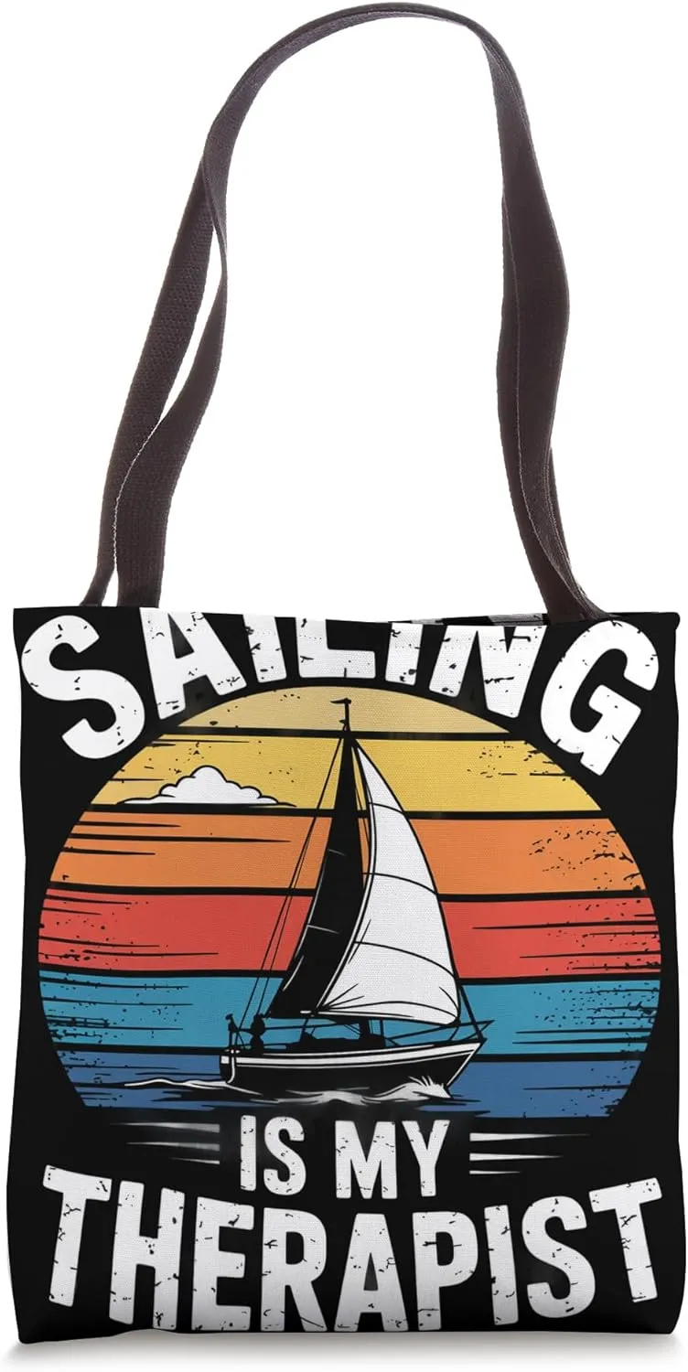Sailing Is My Therapist Sailboat Retro Summer Trip Sailing Tote Bag