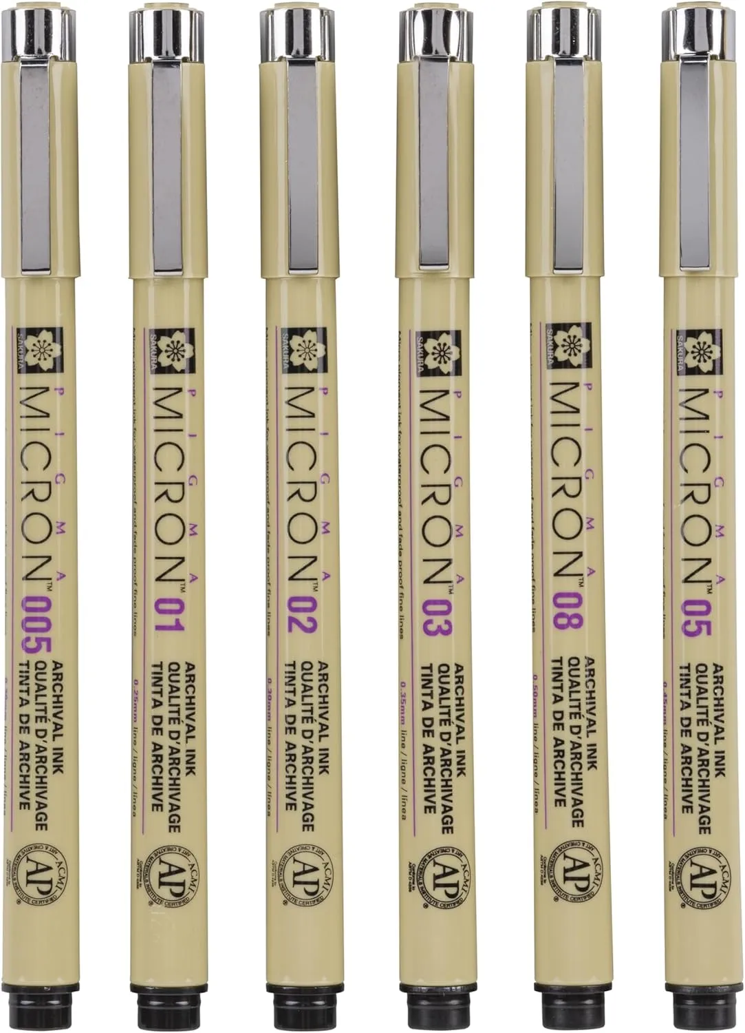 SAKURA Pigma Micron 6 Fineliners, Pack of 6
