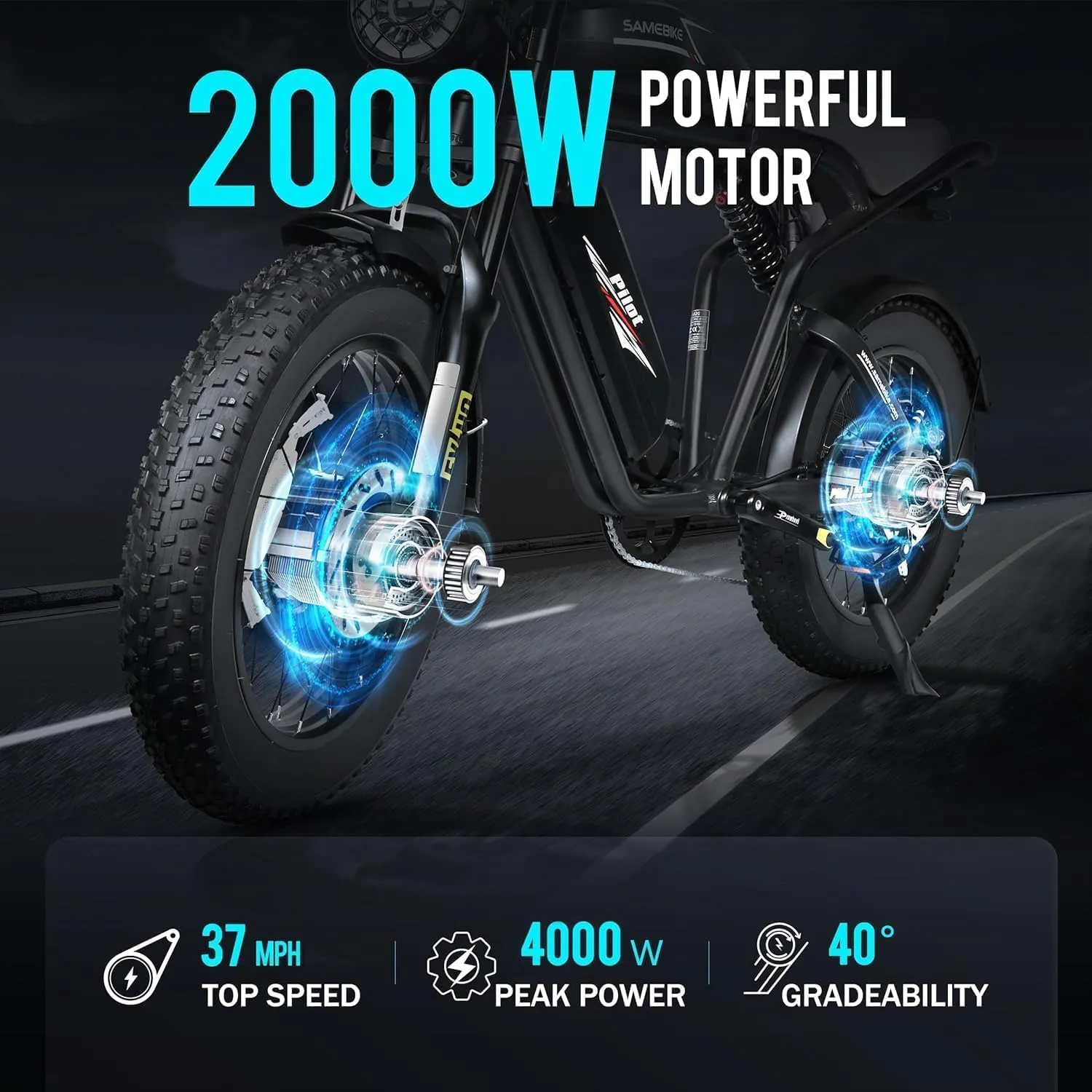 SAMEBIKE Peak 1800/3000W Electric Dirt Bike for Adults, 20" 4.0 Fat Tire Electric Electric Motorcycle for Adults with Speed 30/34 MPH Motor, Max Range 180 Miles, 48V 18/36AH Battery, SHIMAN0 7-Speed