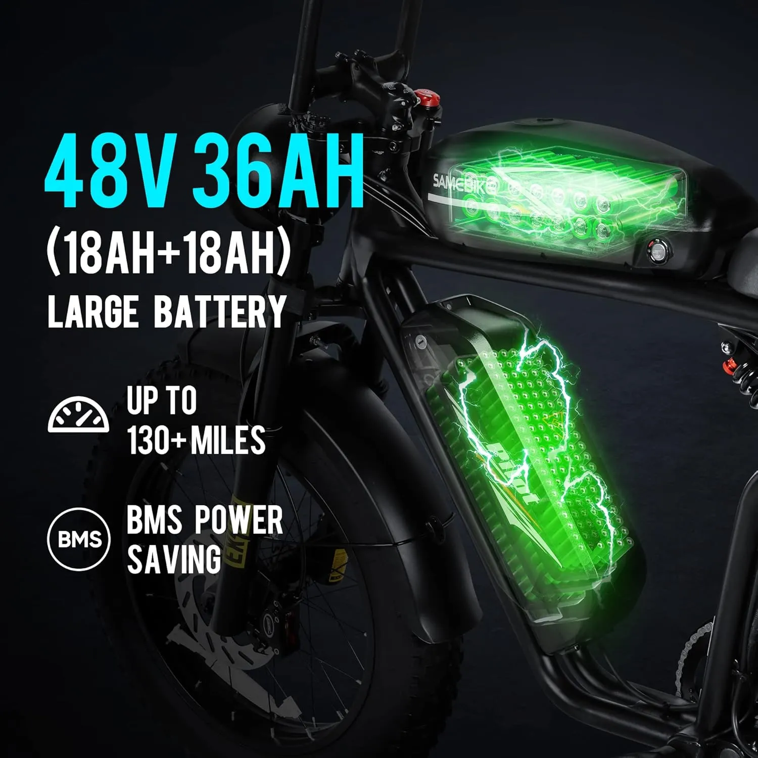 SAMEBIKE Peak 1800/3000W Electric Dirt Bike for Adults, 20" 4.0 Fat Tire Electric Electric Motorcycle for Adults with Speed 30/34 MPH Motor, Max Range 180 Miles, 48V 18/36AH Battery, SHIMAN0 7-Speed