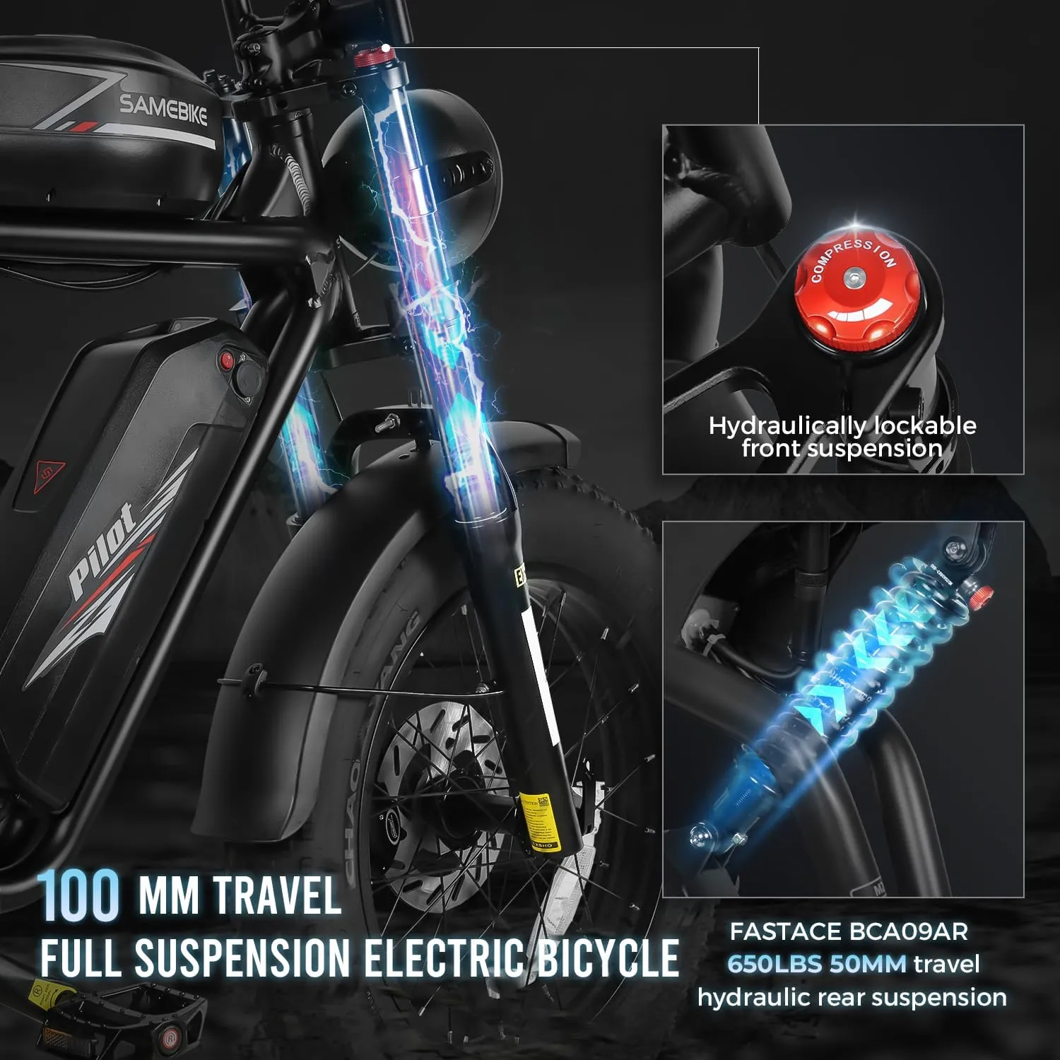 SAMEBIKE Peak 1800/3000W Electric Dirt Bike for Adults, 20" 4.0 Fat Tire Electric Electric Motorcycle for Adults with Speed 30/34 MPH Motor, Max Range 180 Miles, 48V 18/36AH Battery, SHIMAN0 7-Speed