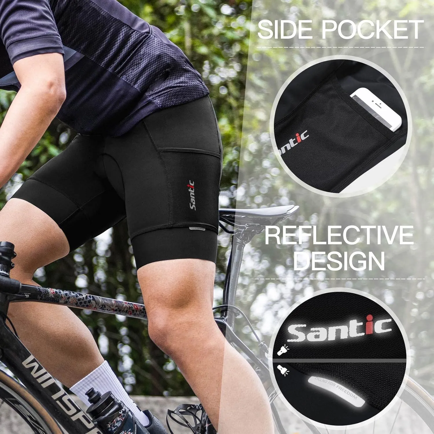 Santic Men's Bike Shorts 4D Padded UPF 50  Cycling Road Biking Mountain Bicycle Cycle Shorts with Pockets