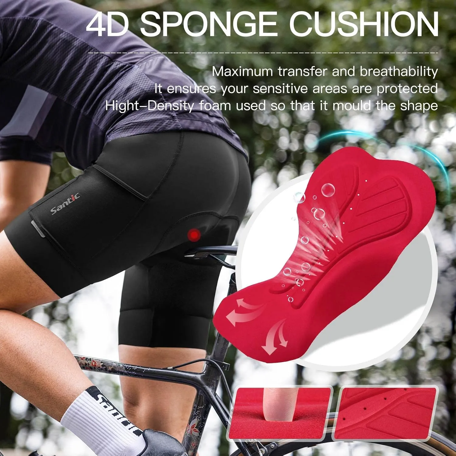 Santic Men's Bike Shorts 4D Padded UPF 50  Cycling Road Biking Mountain Bicycle Cycle Shorts with Pockets