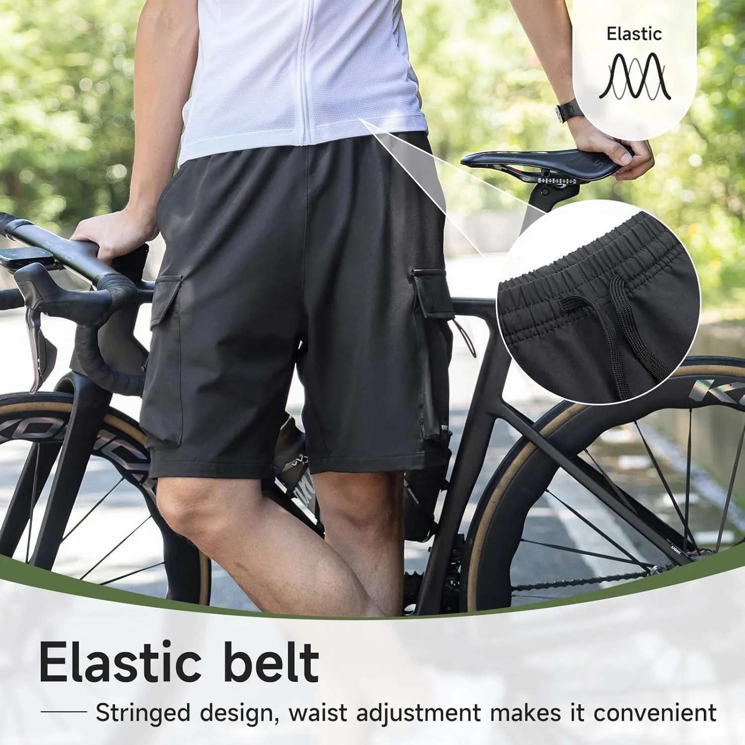 Santic Men's Mountain Bike Shorts 4D Padded Quick Dry Lightweight Cycling Shorts Bicycle Riding Shorts with Pockets