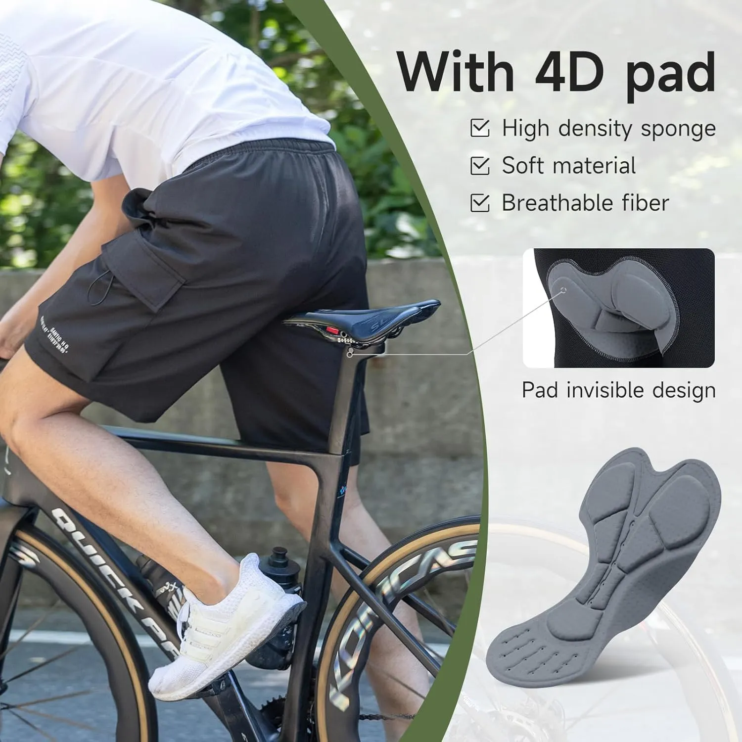 Santic Men's Mountain Bike Shorts 4D Padded Quick Dry Lightweight Cycling Shorts Bicycle Riding Shorts with Pockets