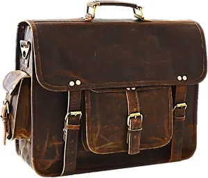 Satchel And Fable 16 inch Leather Messenger bag for men Handmade Vintage Laptop Computer Shoulder Brown Office Briefcase (Dark Brown, 16" L x 12" H x 4" W)