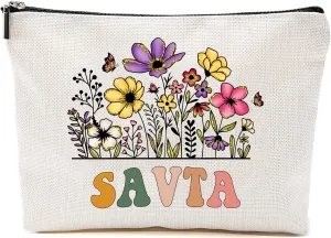 Savta Wildflowers Gifts For Mother's Day Makeup Bags - Savta Flower Gift Bags - Mom Birthday Gifts - Travel Cosmetic Bag For Birthday