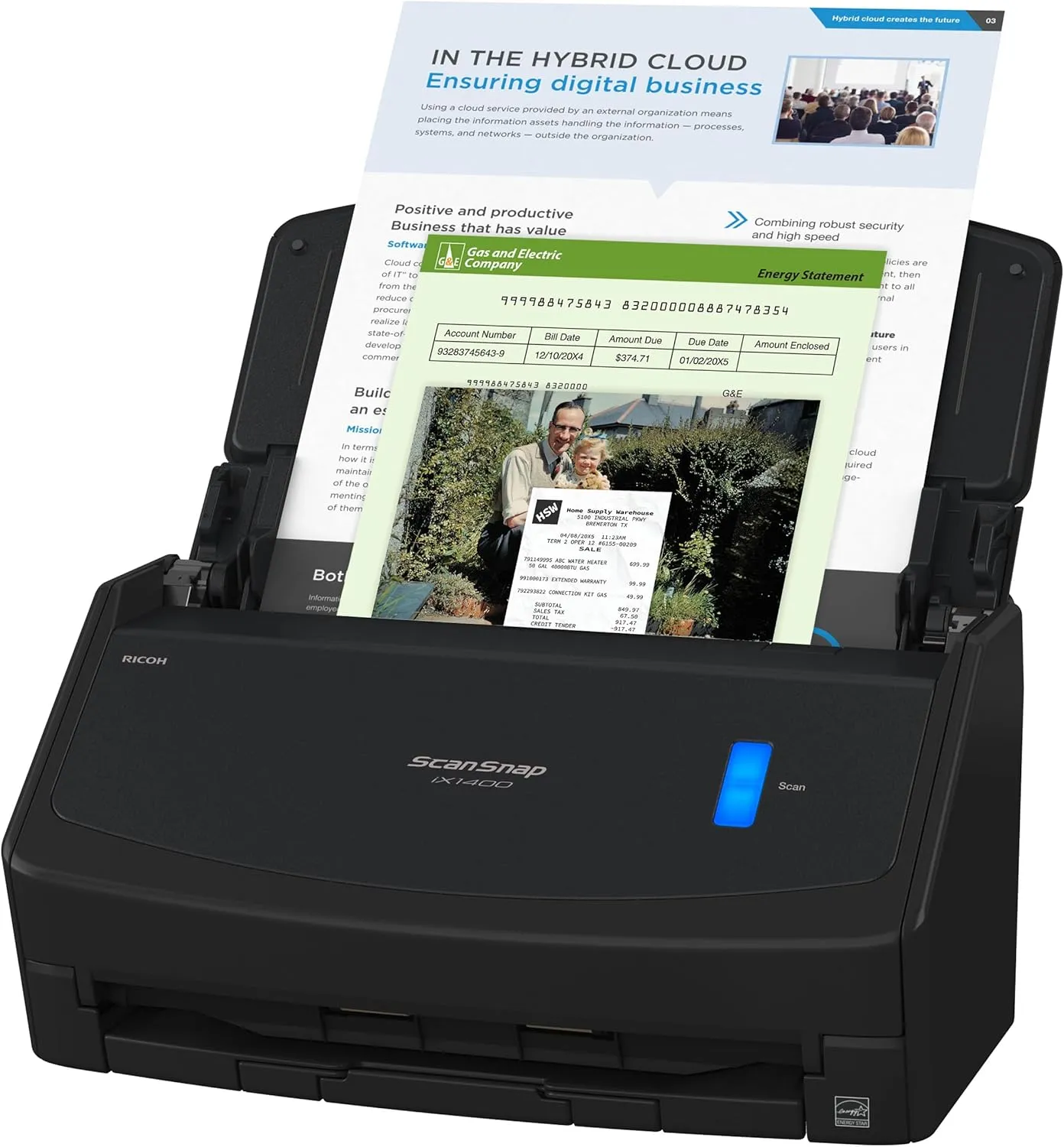 ScanSnap iX1400 High-Speed Simple One-Touch Button Color Document, Photo & Receipt Scanner with Auto Document Feeder for Mac or PC, Black