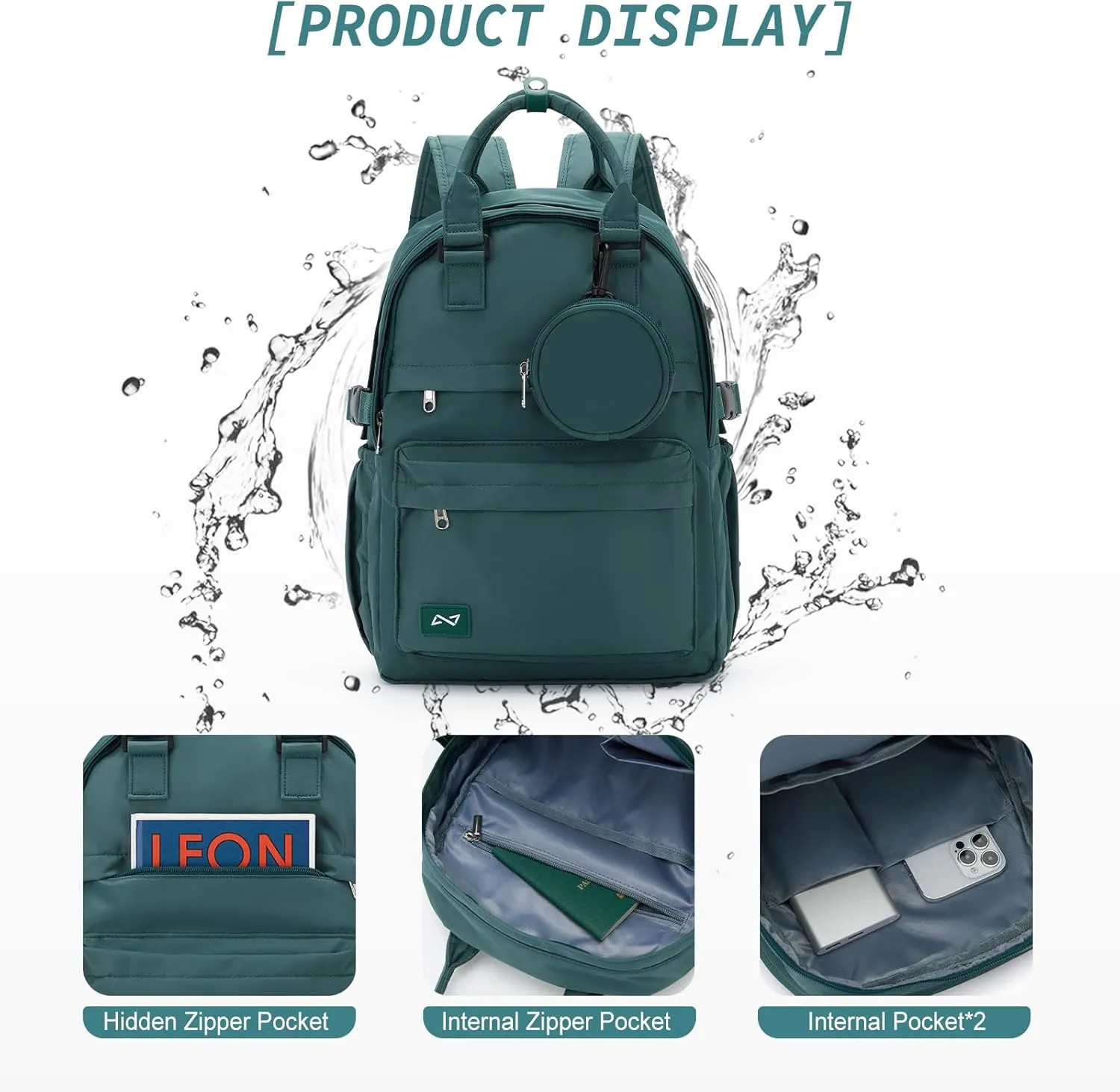 School Backpack for Girl Boys Cute Middle School Student Bookbag Waterproof College Aesthetic Backpack Work Laptop Backpack Rucksack Casual Travel Daypack Peacock Blue