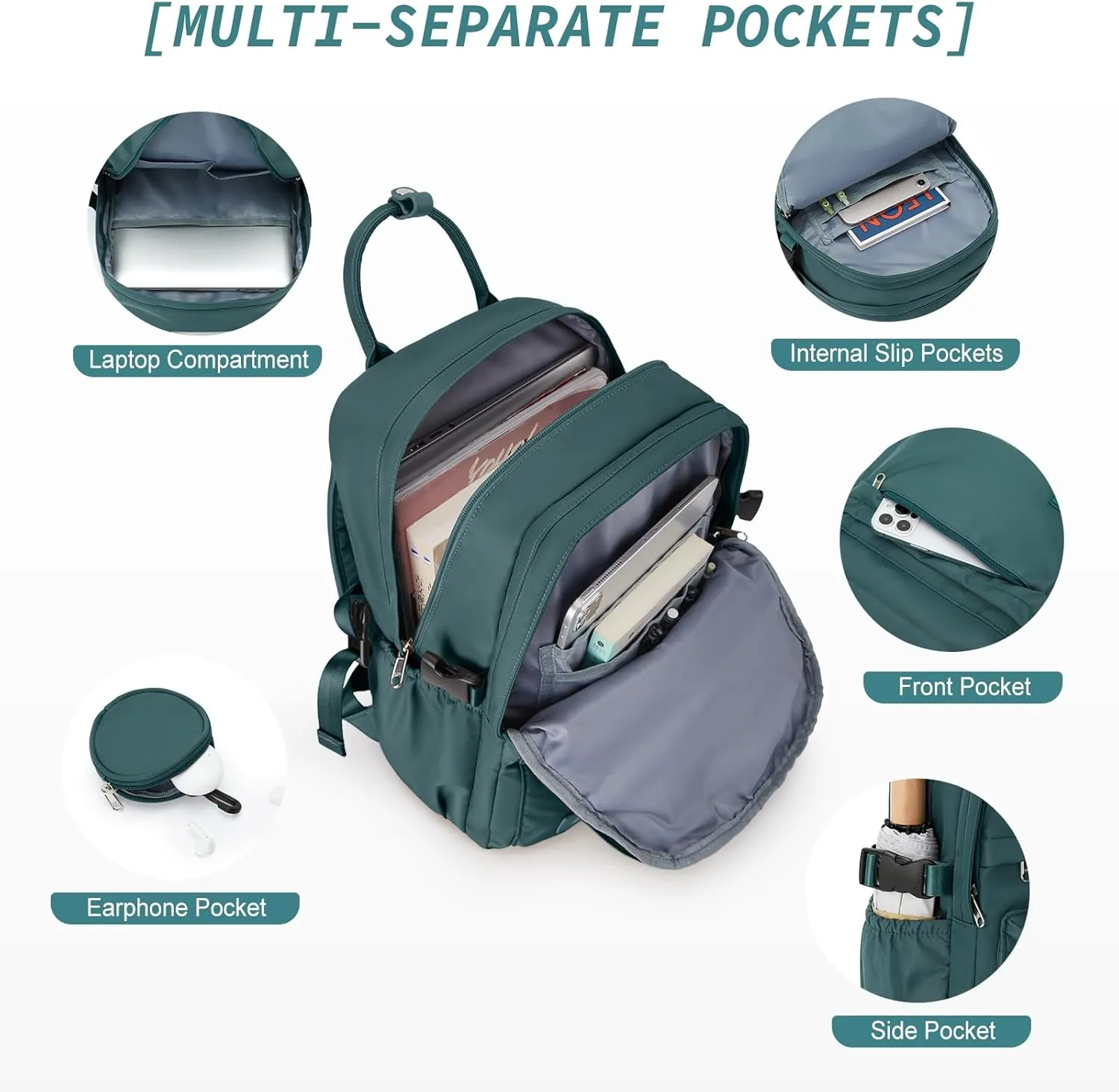 School Backpack for Girl Boys Cute Middle School Student Bookbag Waterproof College Aesthetic Backpack Work Laptop Backpack Rucksack Casual Travel Daypack Peacock Blue