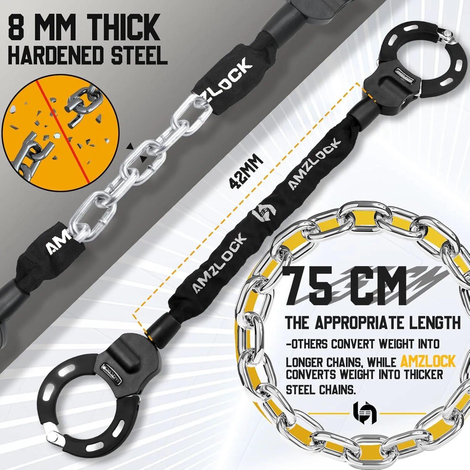 Scooter Lock, Electric Scooter Locks Anti Theft, 8 mm Thick Bike Locks Heavy Duty, Chain Lock with Drawstring Bag, Electric Scooter Accessories, Lock for Scooter, Bike and Motorcycle
