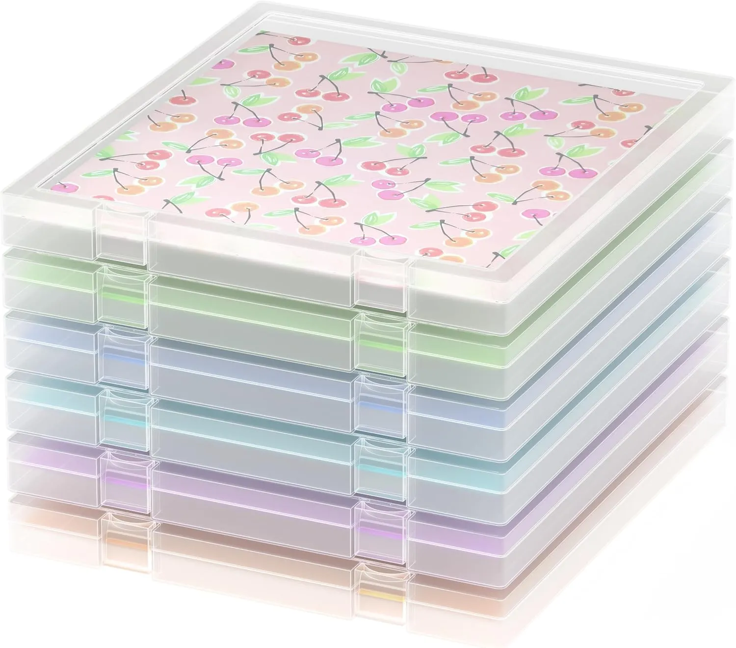 Scrapbook Paper Storage, 6 Pack Stackable Plastic File Storage Box Set, 12"x12"x1.1" Craft Organizer Storage, U-Shaped Locking Mechanism, Ideal for Office, Home, and School Document Organizer