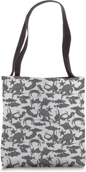 Sea Animal Octopus Shell Fish Turtle Marine Ocean Gray Men Tote Bag