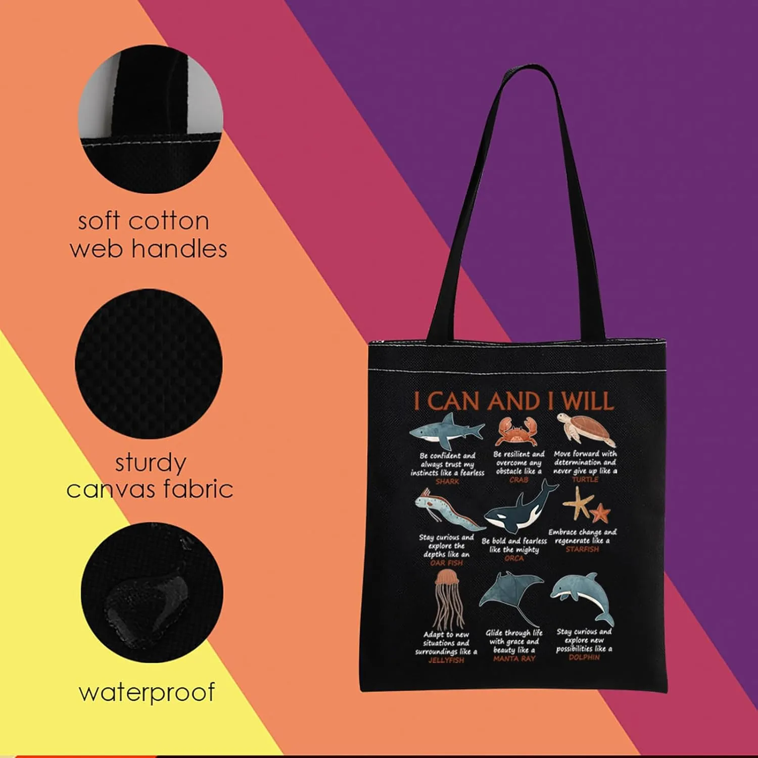 Sea Animals Motivational Tote Bag Marine Biologist Gift Sea Animals Lover Gifts