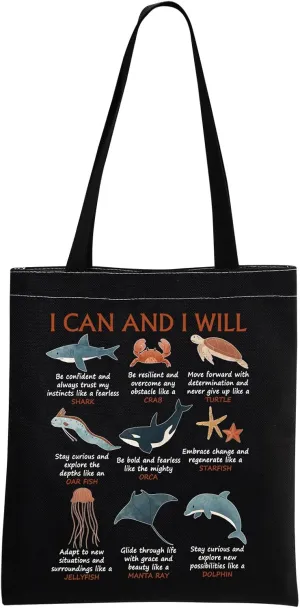 Sea Animals Motivational Tote Bag Marine Biologist Gift Sea Animals Lover Gifts