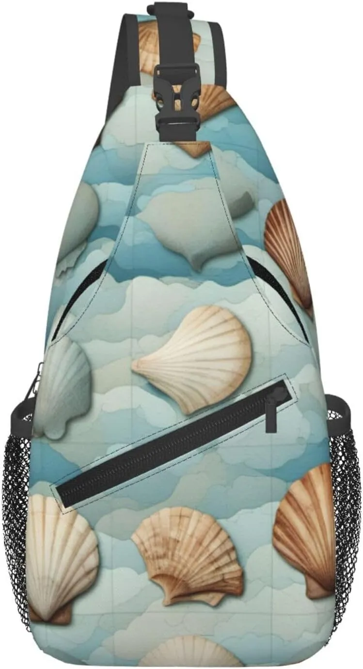 Sea Shell print Sling Bag Sport Hiking Daypack Crossbody Shoulder Backpack Chest Bag Men Women