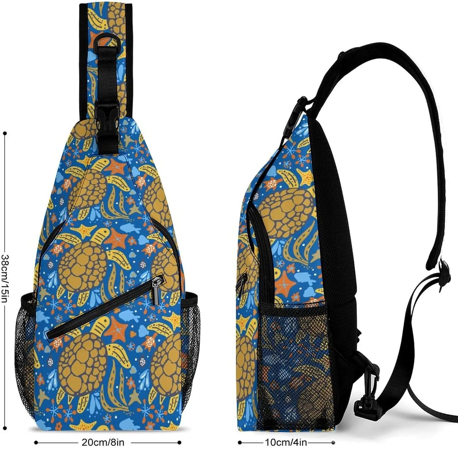 Sea-turtle-cartoon-print Crossbody Sling Bag for Women Men Travel Chest Bag, Cycling Shoulder Backpack