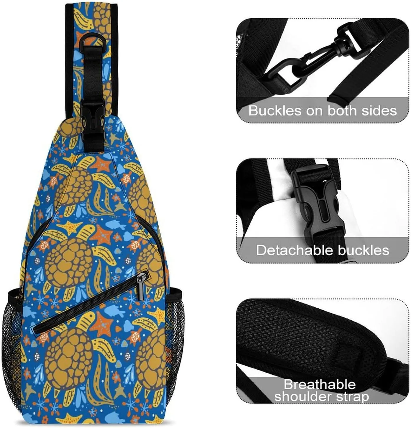 Sea-turtle-cartoon-print Crossbody Sling Bag for Women Men Travel Chest Bag, Cycling Shoulder Backpack