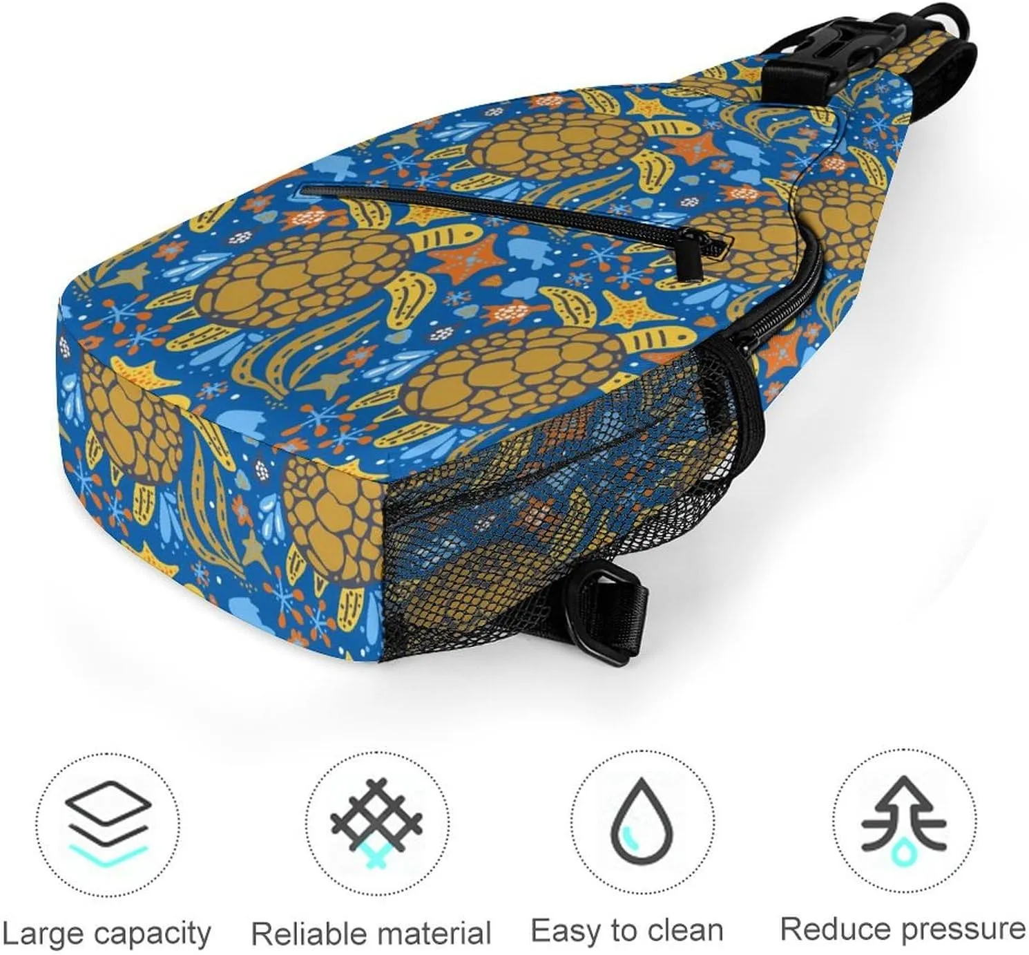 Sea-turtle-cartoon-print Crossbody Sling Bag for Women Men Travel Chest Bag, Cycling Shoulder Backpack