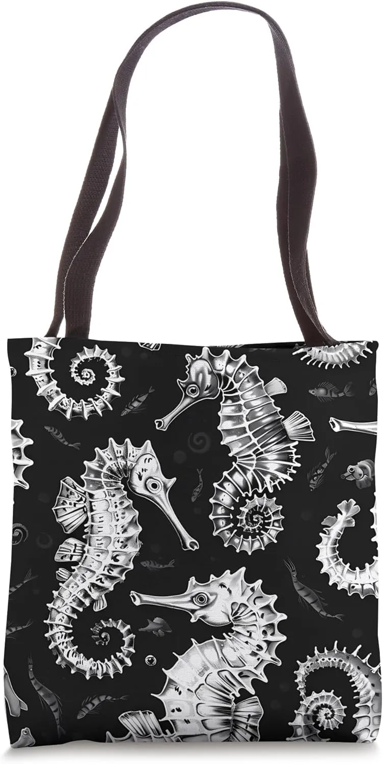 Seahorse Black and White Animal Wildlife Pattern Tote Bag